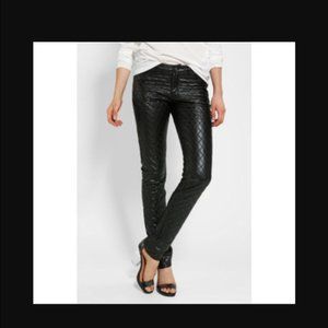 Aqua Black Quilted Faux Leather Pants  - Size 27